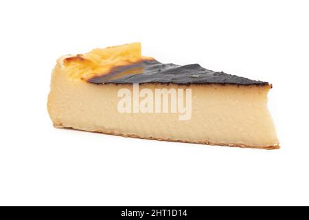 A delicious piece of baked flan. Isolated on white background. Stock Photo