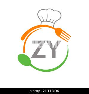 Letter ZY Restaurant Logo with Chef Hat Spoon And Fork Template. Restaurant Logo On Letter ZY Barbecue, Cafe Logo Vector Stock Vector