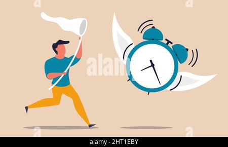 Waste time achievement and catch precious alarm clock. Management control and schedule work vector illustration concept. Organization task and busines Stock Vector