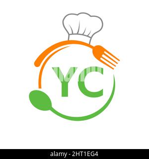 Letter YC Restaurant Logo with Chef Hat Spoon And Fork Template. Restaurant Logo On Letter YC Barbecue, Cafe Logo Vector Stock Vector