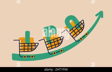IPO public business offer and fund buy venture. Private coin price and share arrow capital vector illustration concept. Finance investment and debut b Stock Vector