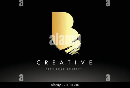 Golden B Brushed Letter Logo. Brush Letters design with Artistic Brush stroke design. Stock Vector