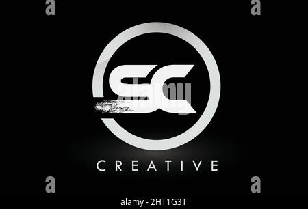 Circular White SC Brush Letter Logo Design with Black Circle. Creative ...