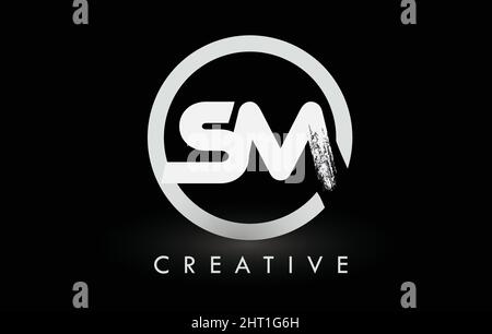 Circular White SM Brush Letter Logo Design with Black Circle. Creative ...