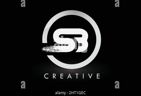 Circular White SB Brush Letter Logo Design with Black Circle. Creative ...
