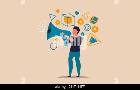 Marketing honest storyteller and brand feedback life. Writer personal story and speech presentation vector illustration concept. People announcement i Stock Vector
