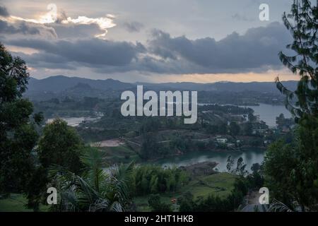 A view from the top of El Penon de Guatape / The Rock of Guatape in Colombia Stock Photo