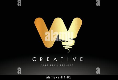 Golden W Brushed Letter Logo. Brush Letters design with Artistic Brush stroke design. Stock Vector