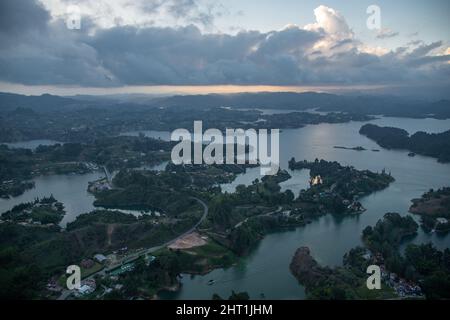 A view from the top of El Penon de Guatape / The Rock of Guatape in Colombia Stock Photo