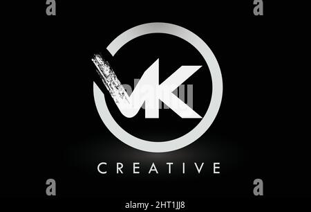 Circular White VK Brush Letter Logo Design with Black Circle. Creative ...