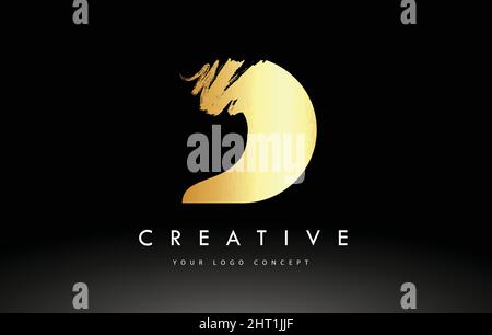 Golden D Brushed Letter Logo. Brush Letters design with Artistic Brush stroke design. Stock Vector