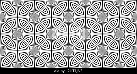 seamless pattern with black white striped lines. Geometric texture with diagonal stripes in cross form. Optical illusion effect, pop art style Stock Vector