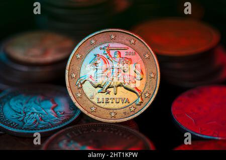Lithuania Euro Coin Obverse 2015 Macro Close Up Stock Photo