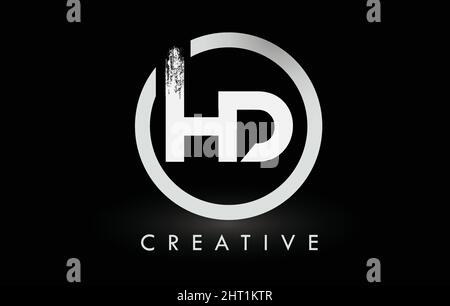 Circular White HD Brush Letter Logo Design with Black Circle. Creative ...