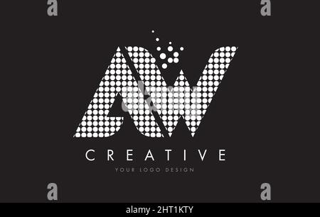 AW A W Dots Letter Logo Design White Magenta Bubble Circles and Swoosh Stock Vector