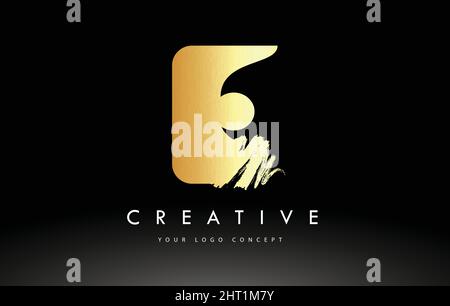 Golden E Brushed Letter Logo. Brush Letters design with Artistic Brush stroke design. Stock Vector