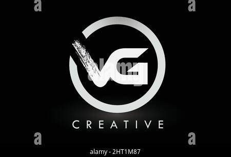 Circular White VG Brush Letter Logo Design with Black Circle. Creative ...