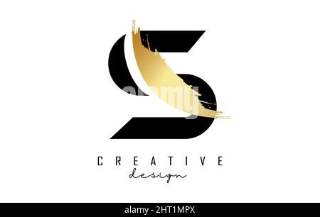 Letter S logo with golden brush stroke and creative cut. Creative Vector Illustration with letter. Stock Vector