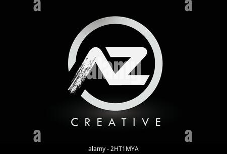 AZ Brush Letter Logo Design with Black Circle. Creative Brushed Letters ...