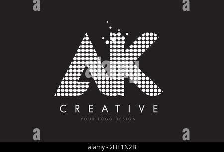 AK A K Dots Letter Logo Design White Magenta Bubble Circles and Swoosh Stock Vector