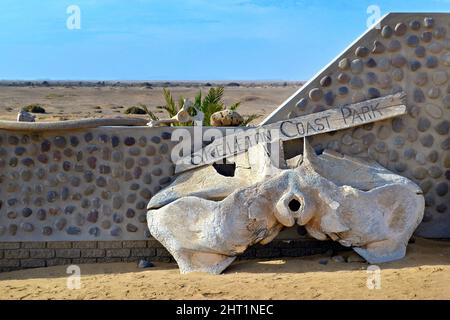 Ugabmund Gate to Skeleton Coast National Park in Namibia, skeletal remains of animals. Stock Photo