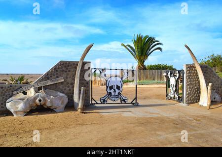 Skeleton Coast, Namibia - March 8, 2017: Ugabmund Gate to Skeleton Coast National Park in Namibia, skeletal remains of animals. Stock Photo
