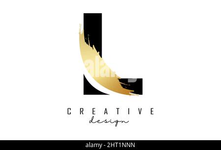 Letter L logo with golden brush stroke and creative cut. Creative Vector Illustration with letter. Stock Vector