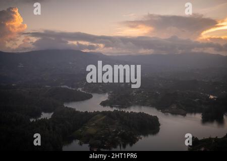 A view from the top of El Penon de Guatape / The Rock of Guatape in Colombia Stock Photo