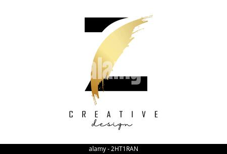 Letter Z logo with golden brush stroke and creative cut. Creative Vector Illustration with letter. Stock Vector