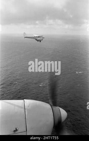 An air search for the missing pleasure boat Darlwyne. Three Rapide aircrafts set off from Jersey to search the French coast off Brest. The Darlwyne sunk on the 31st July 1966, which led to the loss of 31 lives and the wreck of the boat was never found. The bodies of only 12 of the 31 people on board were ever recovered. August 1966. Stock Photo