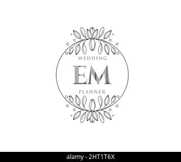 EM Initials letter Wedding monogram logos collection, hand drawn