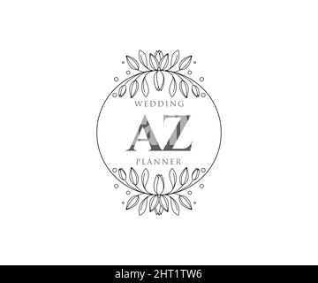 AZ Initials letter Wedding monogram logos template, hand drawn modern ...