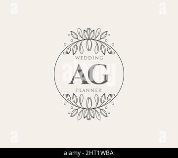 AG Initials letter Wedding monogram logos template, hand drawn modern ...