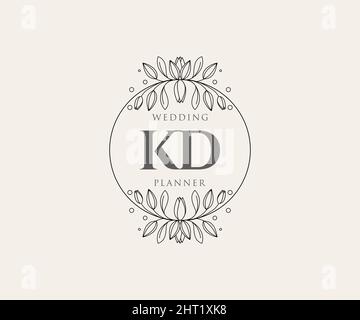 KD Initials letter Wedding monogram logos collection, hand drawn modern minimalistic and floral templates for Invitation cards, Save the Date, elegant Stock Vector