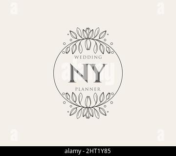 NY Initials letter Wedding monogram logos collection, hand drawn modern minimalistic and floral templates for Invitation cards, Save the Date, elegant Stock Vector