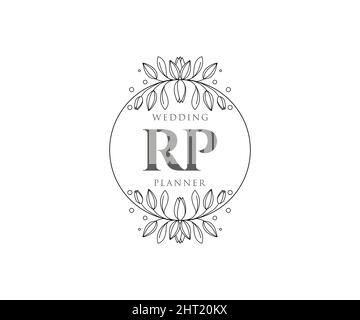 RP Initials letter Wedding monogram logos collection, hand drawn modern minimalistic and floral templates for Invitation cards, Save the Date, elegant Stock Vector