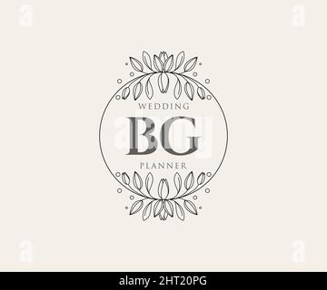 BG Initials letter Wedding monogram logos collection, hand drawn modern minimalistic and floral templates for Invitation cards, Save the Date, elegant Stock Vector