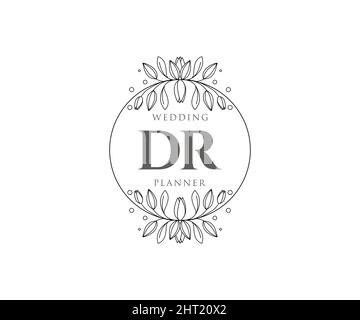 DR Initials letter Wedding monogram logos collection, hand drawn modern minimalistic and floral templates for Invitation cards, Save the Date, elegant Stock Vector