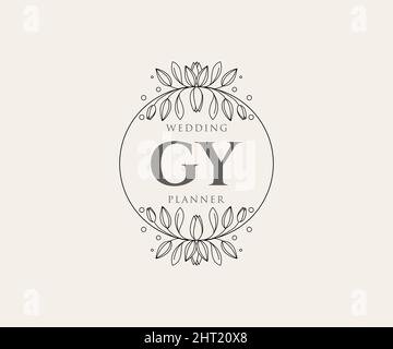 GY Initials letter Wedding monogram logos collection, hand drawn modern minimalistic and floral templates for Invitation cards, Save the Date, elegant Stock Vector