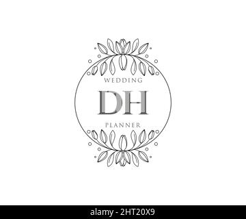 DH Initials letter Wedding monogram logos collection, hand drawn modern minimalistic and floral templates for Invitation cards, Save the Date, elegant Stock Vector