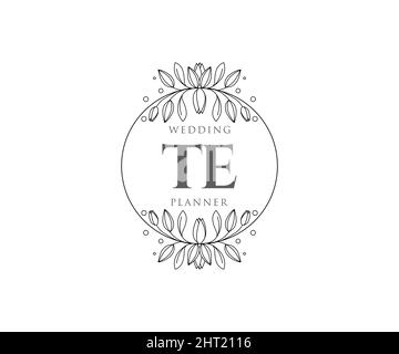 TE Initials letter Wedding monogram logos collection, hand drawn modern minimalistic and floral templates for Invitation cards, Save the Date, elegant Stock Vector