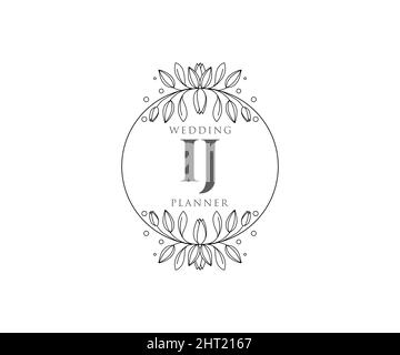 IJ Initials letter Wedding monogram logos collection, hand drawn modern minimalistic and floral templates for Invitation cards, Save the Date, elegant Stock Vector