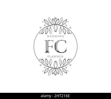 FC Initials letter Wedding monogram logos collection, hand drawn modern minimalistic and floral templates for Invitation cards, Save the Date, elegant Stock Vector