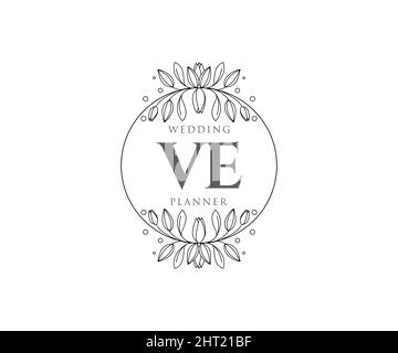 VE Initials letter Wedding monogram logos template, hand drawn modern ...