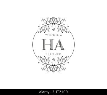 HA Initials letter Wedding monogram logos collection, hand drawn modern minimalistic and floral templates for Invitation cards, Save the Date, elegant Stock Vector
