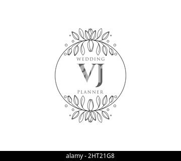 VJ Initials letter Wedding monogram logos collection, hand drawn modern minimalistic and floral templates for Invitation cards, Save the Date, elegant Stock Vector