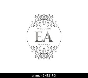 EA Initials letter Wedding monogram logos collection, hand drawn modern minimalistic and floral templates for Invitation cards, Save the Date, elegant Stock Vector