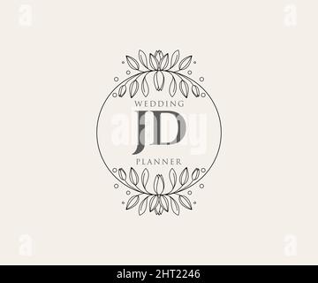 JD Initials letter Wedding monogram logos collection, hand drawn modern minimalistic and floral templates for Invitation cards, Save the Date, elegant Stock Vector