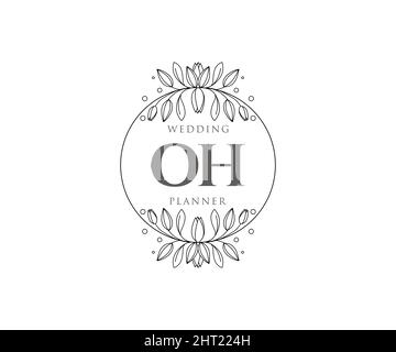 OH Initials letter Wedding monogram logos collection, hand drawn modern minimalistic and floral templates for Invitation cards, Save the Date, elegant Stock Vector