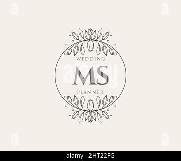 MS Initials letter Wedding monogram logos collection, hand drawn modern minimalistic and floral templates for Invitation cards, Save the Date, elegant Stock Vector